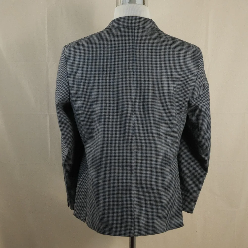 Jos A Bank 40S Sport Coat Wool Gray Blue Houndstooth Two Button Double Vented